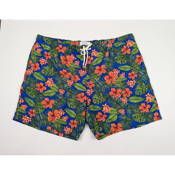 Crown & Ivy Mens XL Swim Trunks Blue Green Orange Hawaiian Floral Mesh Lined EUC - Picture 1 of 9